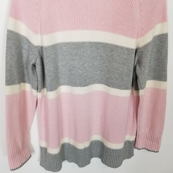Talbots Women Cozy Mockneck Stripe Sweater Sz XL Pink Gray Merino Wool Cotton - Picture 6 of 8